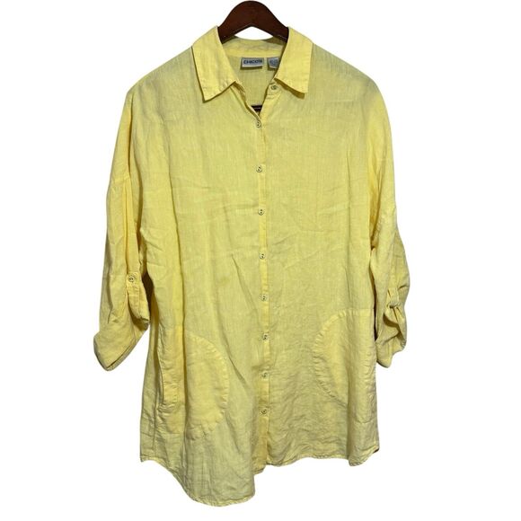 Chico's Tops - Chico’s 100% Linen 3/4 Sleeve Tunic Dress Blouse Size Large 2 Lagenlook Butter
